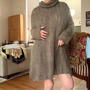 Vintage Handmade Cozy Oversized Grey & Purple Marble Turtleneck Sweater Dress